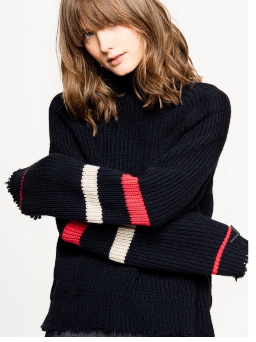 Zadig & Voltaire Zoe Wool/Yak Black Ribbed Turtleneck Winter Sweater